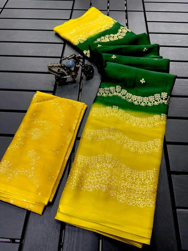 Beautiful Shiffon Georgette Saree - GC9201 - bottle green