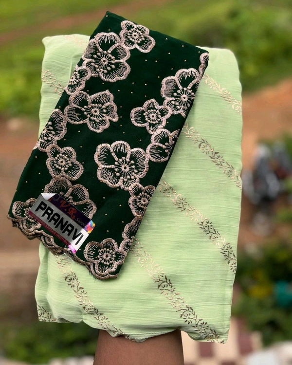 Chiffon Saree With Beautiful Blouse - GDM001 - Mint Green