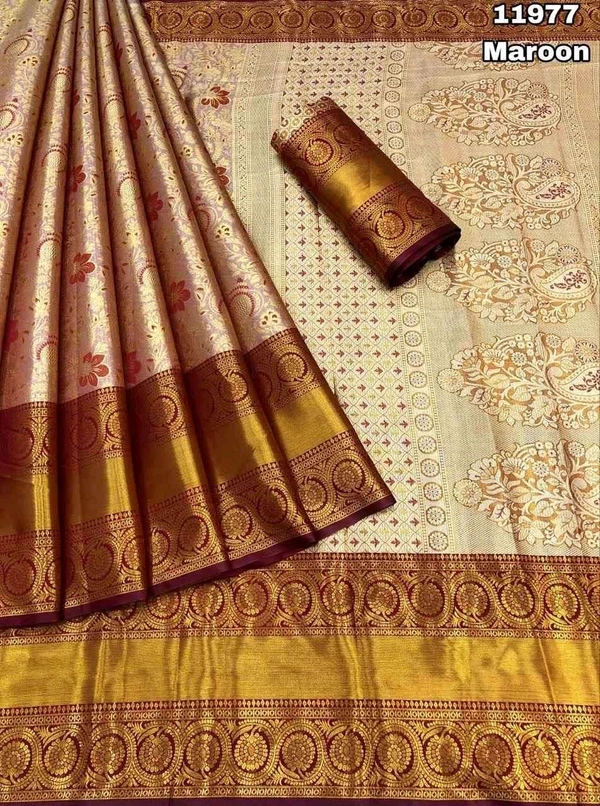 Kanjivaram Zari Weaving Silk Saree - KSA031 - Maroon, 850