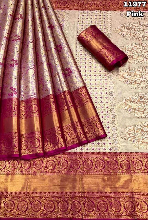 Kanjivaram Zari Weaving Silk Saree - KSA031 - Pink, 850