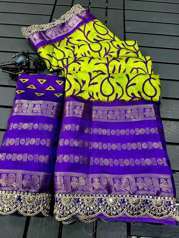 DW5401 Semi dola Silk Saree With Aari Lace Border