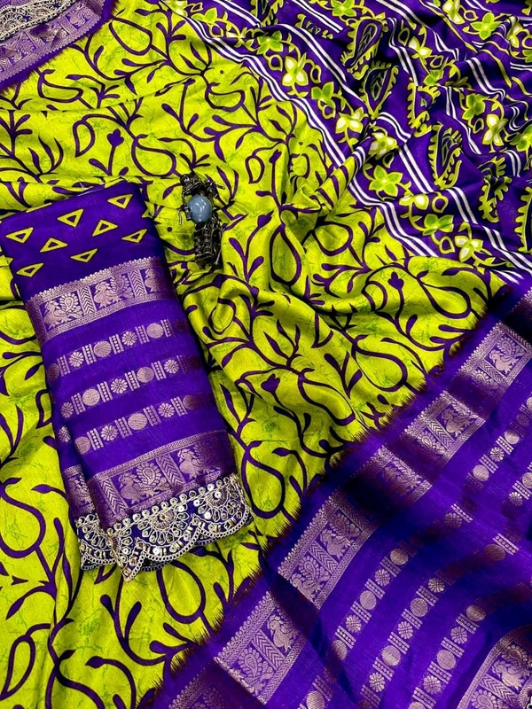 DW5401 Semi dola Silk Saree With Aari Lace Border