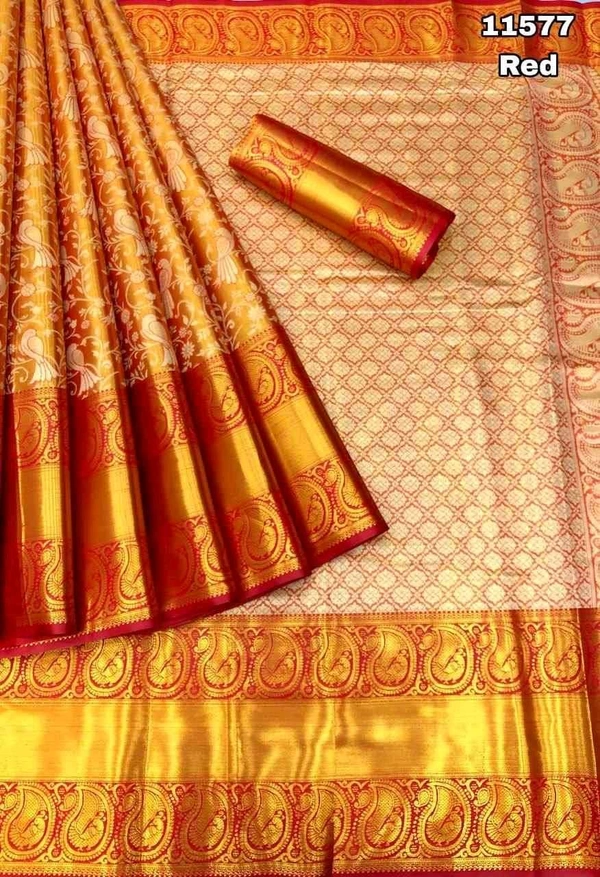 KS0026 Kanjivaram Silk Saree Full 1 Gm Gold Zari Weaving  - Red