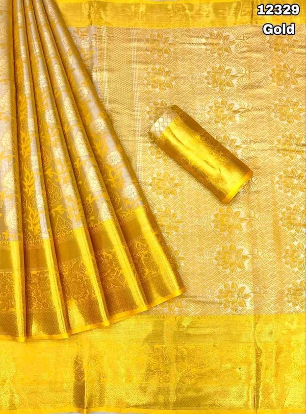 KS0027 Heavy Bridal Golden kanjivaram Silk Saree 