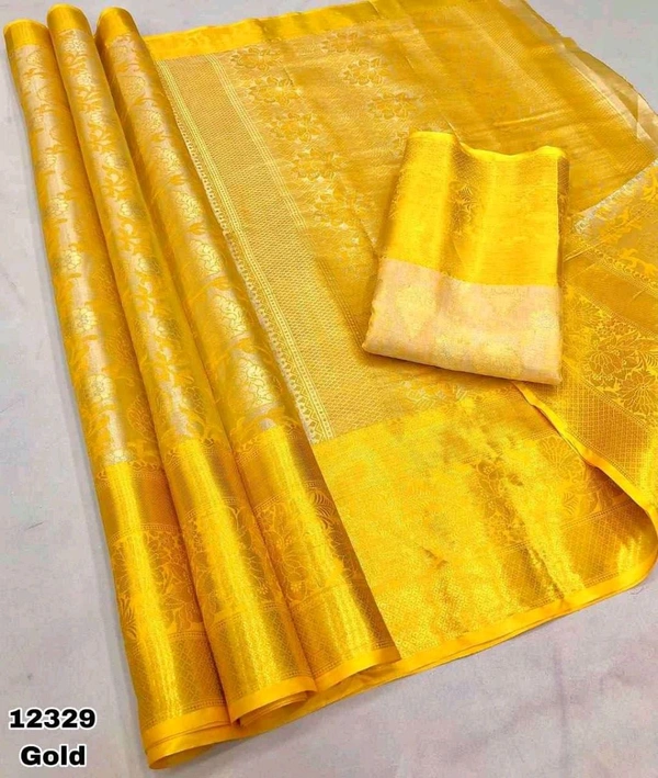 KS0027 Heavy Bridal Golden kanjivaram Silk Saree 