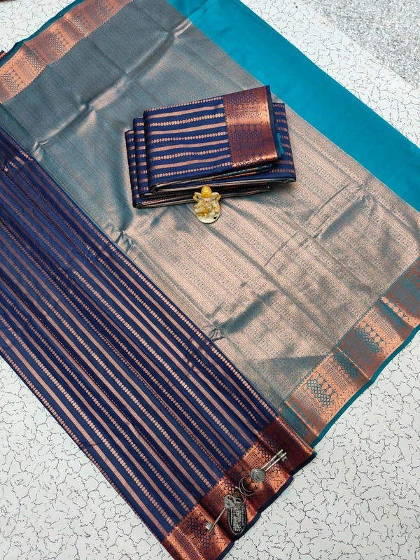 L13005 Soft Silk Saree - Navy Blue