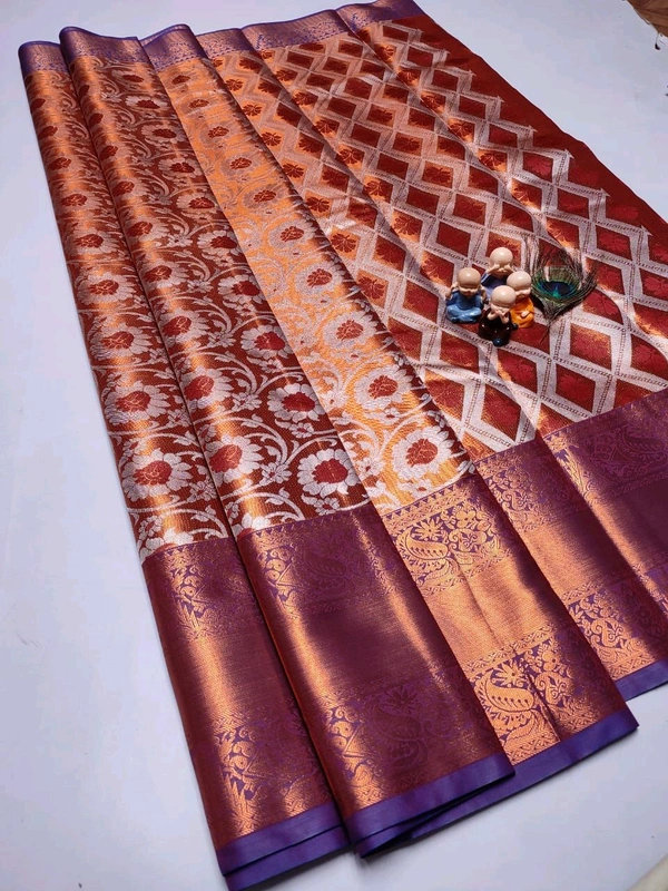 L05024 Kanjivaram Tissue Silk Saree  - Brown