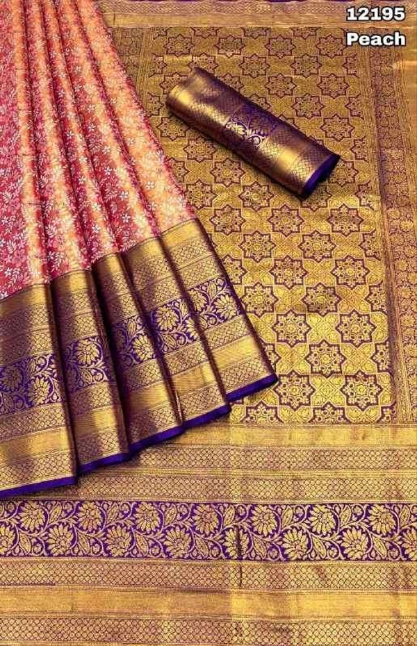 KS0031 Kanjivaram Silk Saree Full 1 Gm Gold Zari Weaving  - Peach