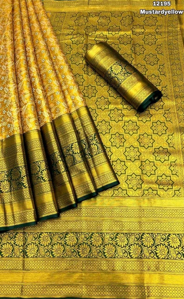 KS0031 Kanjivaram Silk Saree Full 1 Gm Gold Zari Weaving  - Mustard yellow