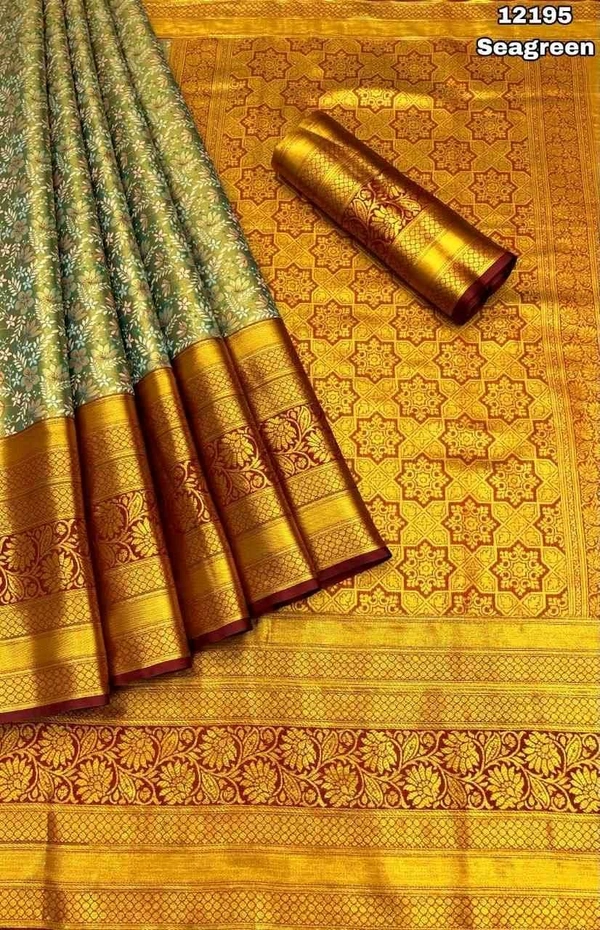 KS0031 Kanjivaram Silk Saree Full 1 Gm Gold Zari Weaving  - Sea Green