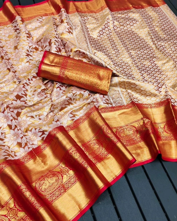 KS0032 Kanjivaram Silk Saree Full 1 Gm Gold Zari Weaving  - Red