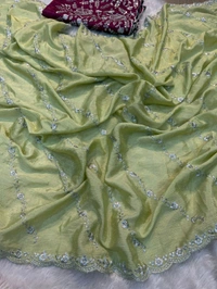 W22005 Chinon Multi Emrodiry Work With Chinon Contrast Multi Emrodiry Work Blouse - Pista green
