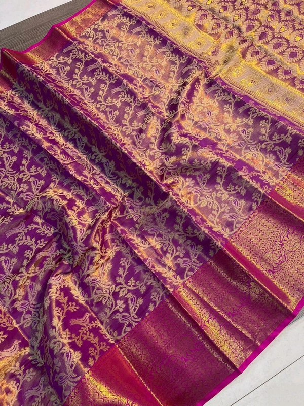 W22008 Kanjivaram Silk Saree  - Pink Lace