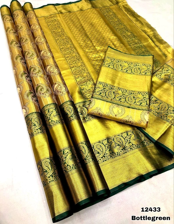 KS0033 Kanjivaram Silk Saree  - Bottle green