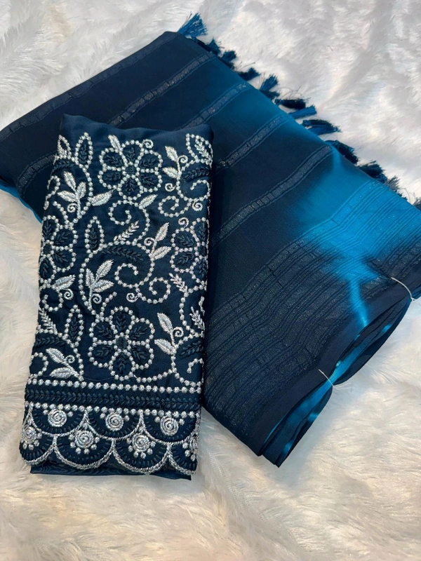 W22027 Murga Print Soft Georgette Saree  - Teal