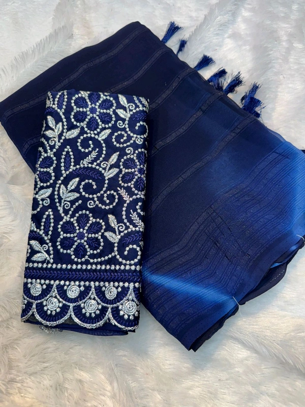 W22027 Murga Print Soft Georgette Saree  - Navy Blue