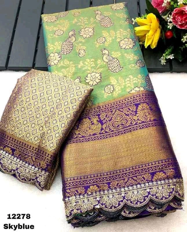 KS0039 Kanjivaram Silk Saree With Maggam Lace Border 