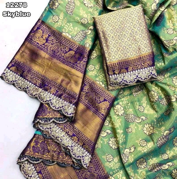 KS0039 Kanjivaram Silk Saree With Maggam Lace Border 