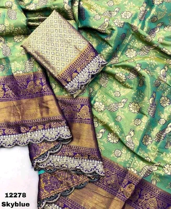 KS0039 Kanjivaram Silk Saree With Maggam Lace Border 