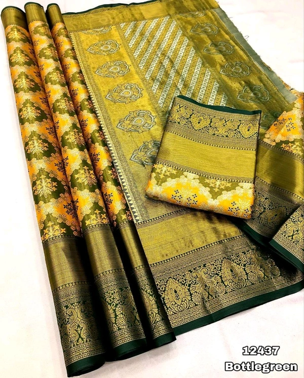 KS0042 Kanjivaram Silk Saree  - bottle green