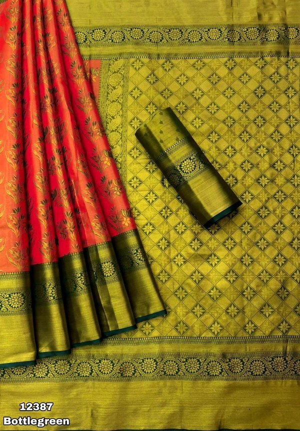 KS0043 Kanjivaram Silk Saree  - Bottle green