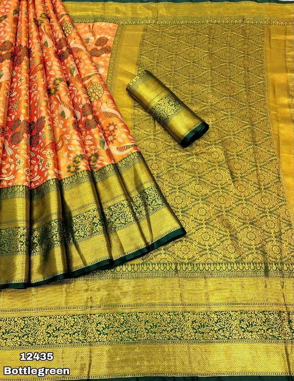 KS0044 Kanjivaram Silk Saree  - Bottle green