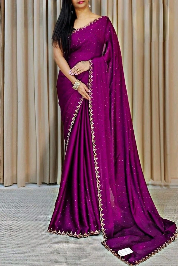 W22032 Chinnon Silk saree Allover Saree Stone Work  - Megenda