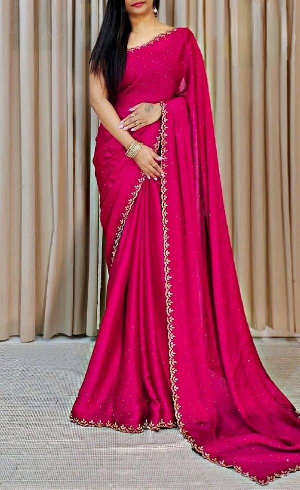 W22032 Chinnon Silk saree Allover Saree Stone Work  - Pink