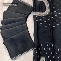 W59001 Soft Pure Blooming Black Rangoli Silk Fabric Along With Designer *Zari embroidery cut Work  With beautiful embroidery sequence work in Blouse  - Black