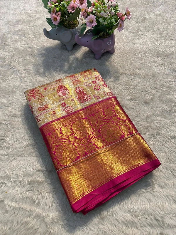 W33001 1 Gm Gold Zari Weaving Kanjivaram Silk Saree  - Pink