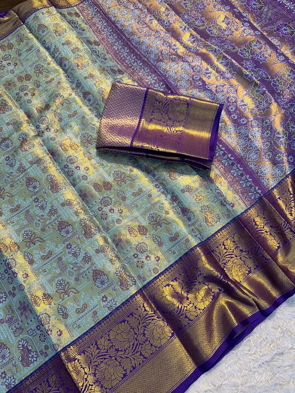 W33001 1 Gm Gold Zari Weaving Kanjivaram Silk Saree  - Purple