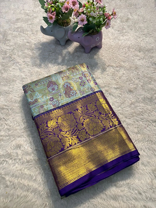 W33001 1 Gm Gold Zari Weaving Kanjivaram Silk Saree  - Purple