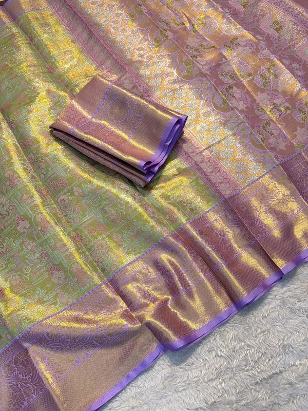 W33001 1 Gm Gold Zari Weaving Kanjivaram Silk Saree  - Mint Green