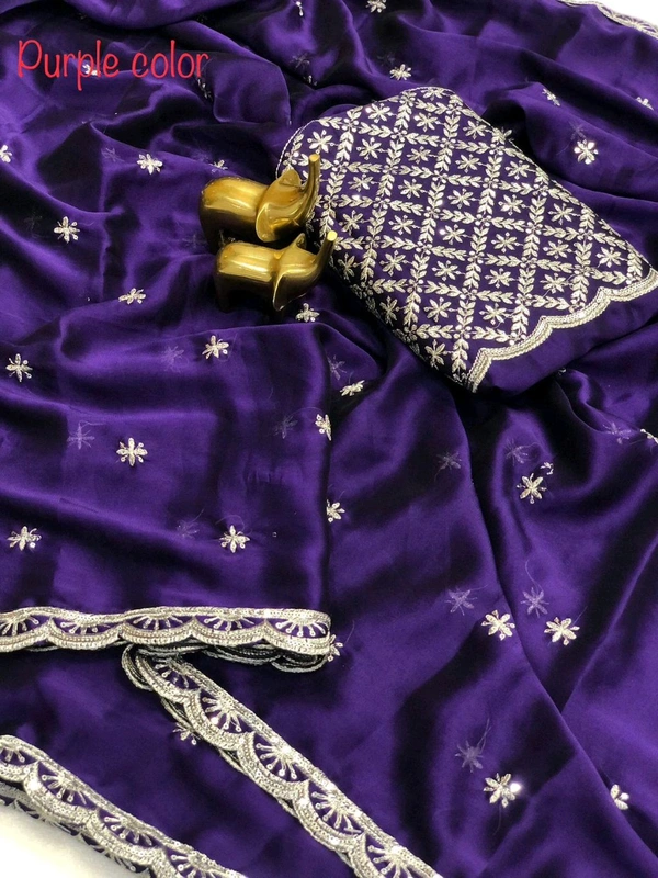 W22035 Soft Pure Blooming Black Rangoli Silk Saree  - Purple