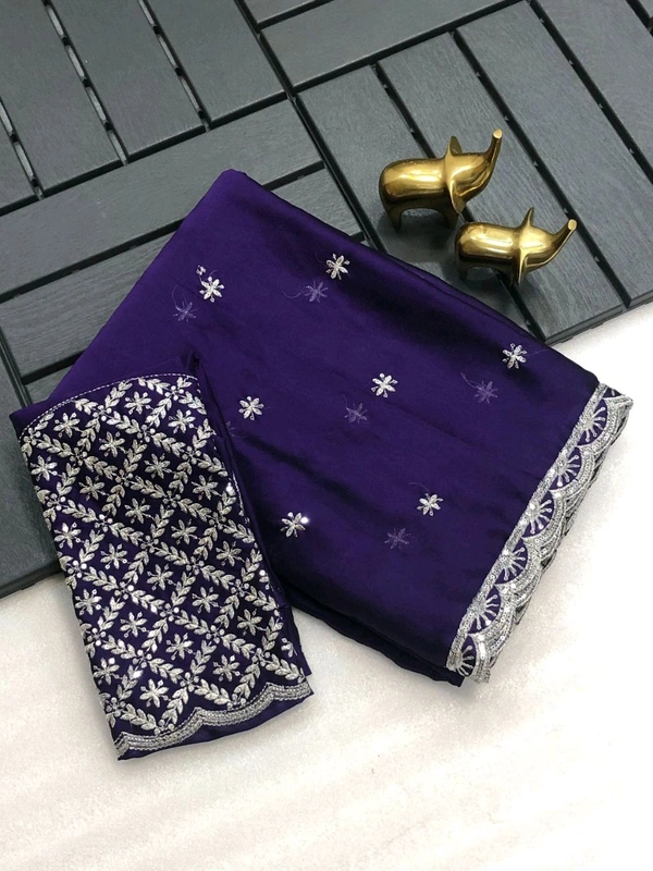 W22035 Soft Pure Blooming Black Rangoli Silk Saree  - Purple