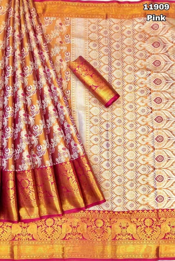 KS0050 1 Gm Gold Zari Weaving Kanjivaram Silk Saree  - Pink