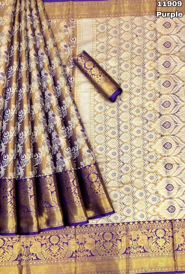 KS0050 1 Gm Gold Zari Weaving Kanjivaram Silk Saree  - Purple