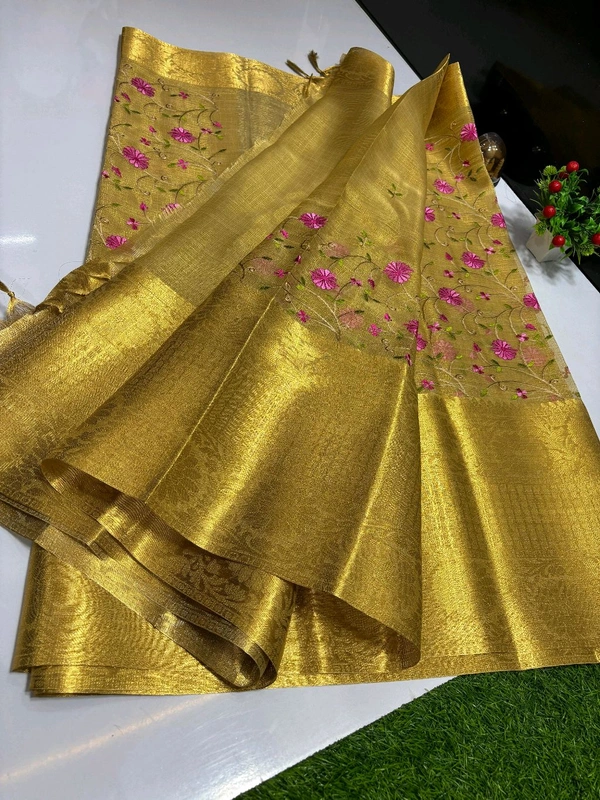 B11001 Pure Banarasi Tissue Soft Silk Saree With Allover Saree Embroidery Work 