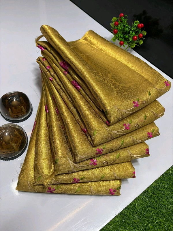 B11001 Pure Banarasi Tissue Soft Silk Saree With Allover Saree Embroidery Work 