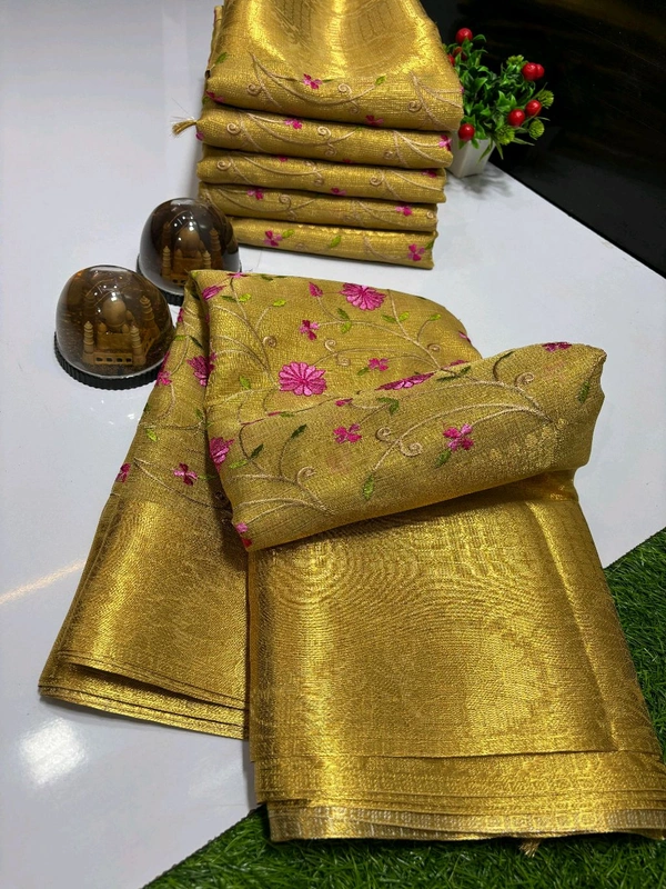 B11001 Pure Banarasi Tissue Soft Silk Saree With Allover Saree Embroidery Work 