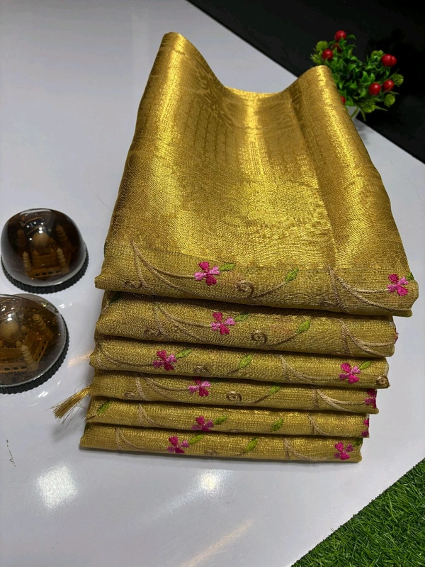 B08002 Pure Banarasi Tissue Soft Silk Saree With Allover Saree Embroidery Work 