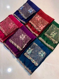 W22041 Rangoli Chiffon Saree Emrodairy Cut Work Saree With Running Emrodairy Sequence Work Blouse  - Maroon