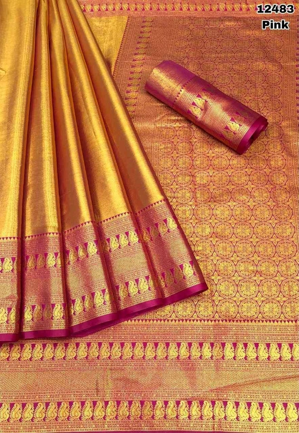 KS0061 1 Gm Gold Zari Weaving Kanjivaram Silk Saree  - Pink