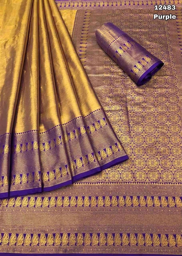 KS0061 1 Gm Gold Zari Weaving Kanjivaram Silk Saree  - Purple