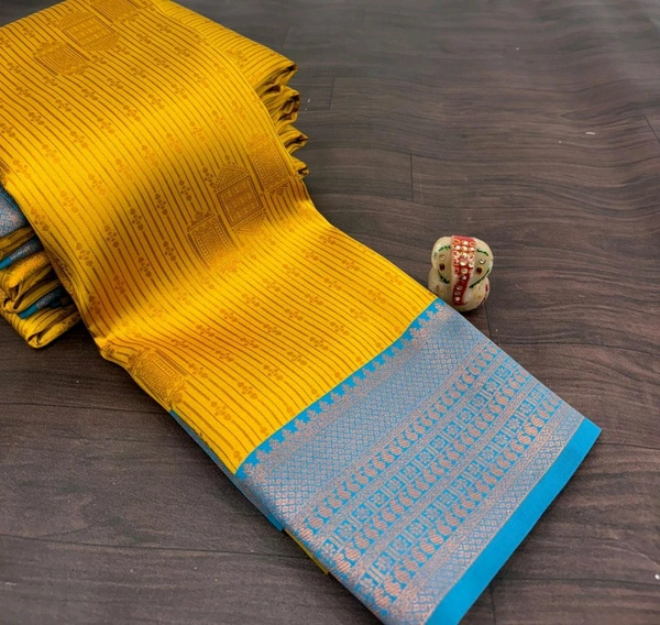 L17001 Semi Kanchi Silk Saree - Yellow