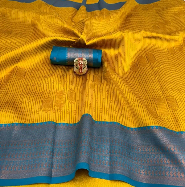 L17001 Semi Kanchi Silk Saree - Yellow