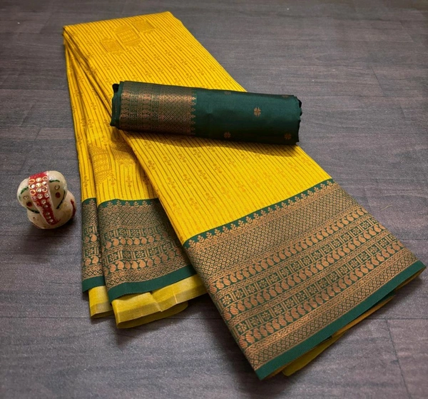 L17001 Semi Kanchi Silk Saree - Bottle green