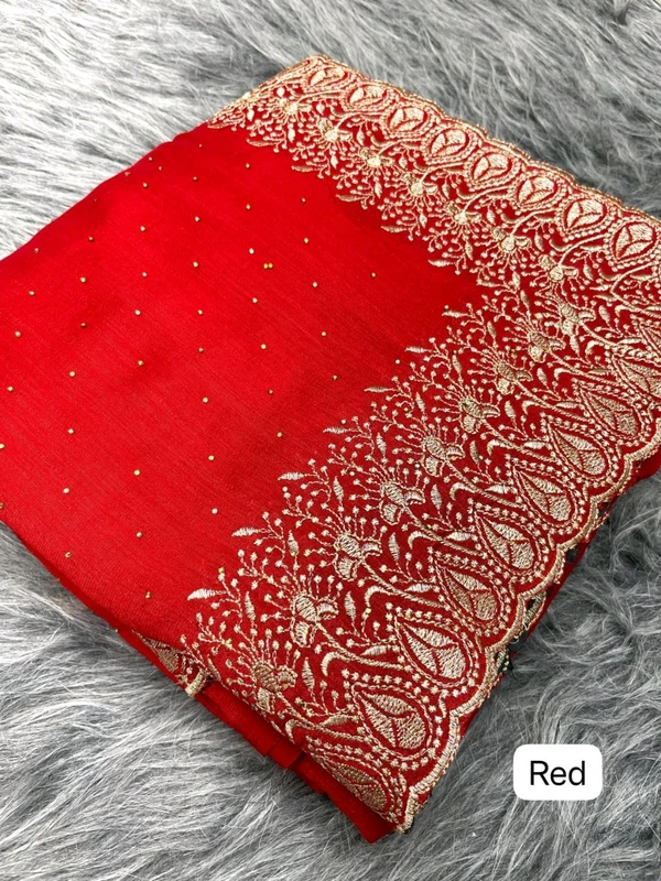 W64007 Soft Vichitra Blooming With Beautiful Embroidery Zari Work With Siroski Work - Red