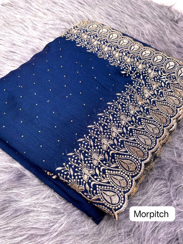 W64007 Soft Vichitra Blooming With Beautiful Embroidery Zari Work With Siroski Work - Blue