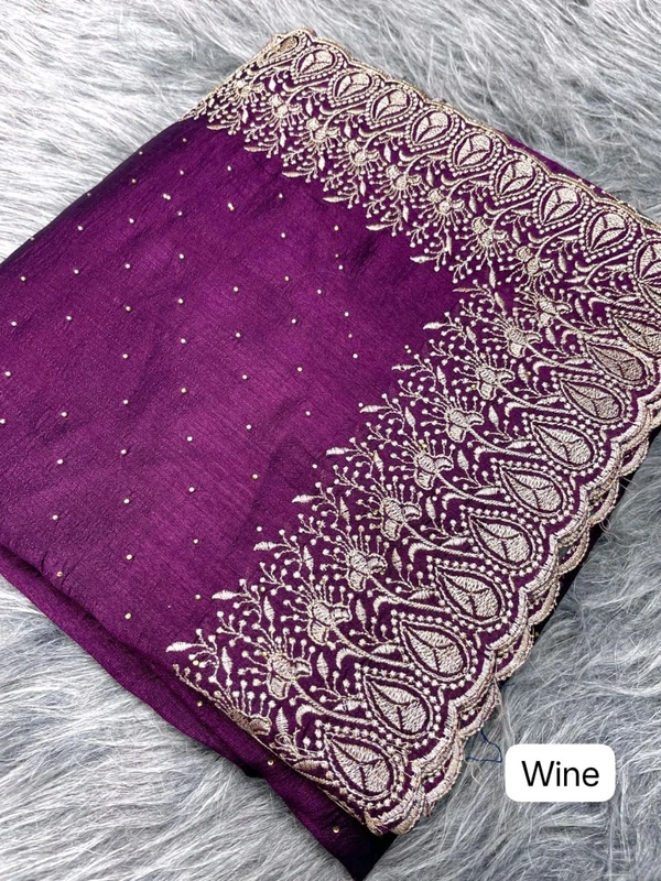 W64007 Soft Vichitra Blooming With Beautiful Embroidery Zari Work With Siroski Work - wine